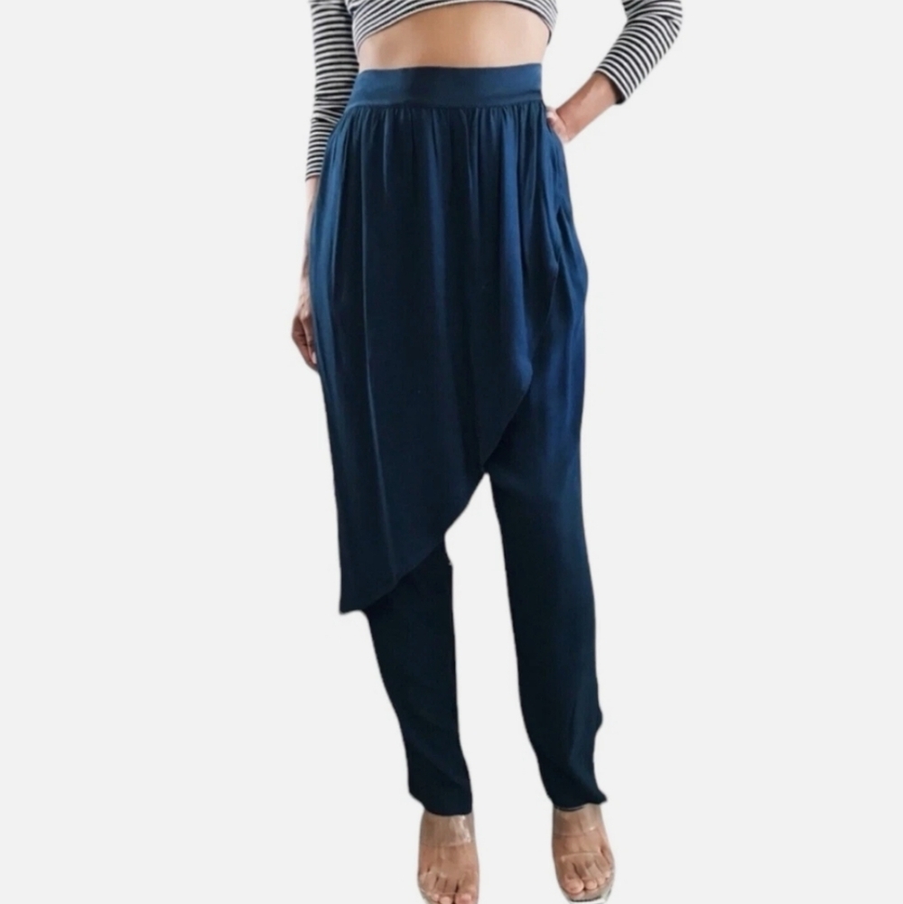 NWT Corey Lynn Calter Anthropologie Teal Rayon Harem Draped Trousers Pants Sz 8